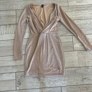 Sparkly Rose Gold Long Sleeve Bodycon Dress, Size Large